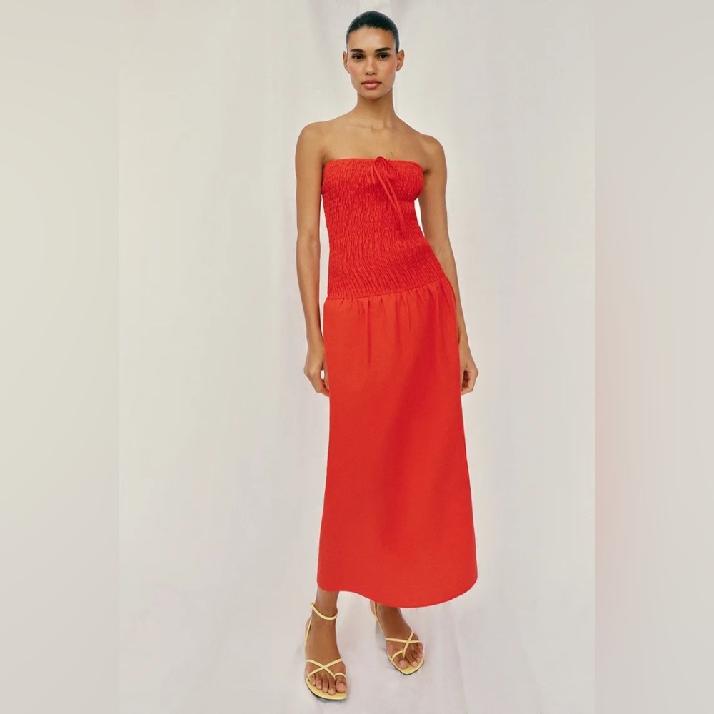 ZARA SMOCKED MIDI DRESS - Picture 5 of 16